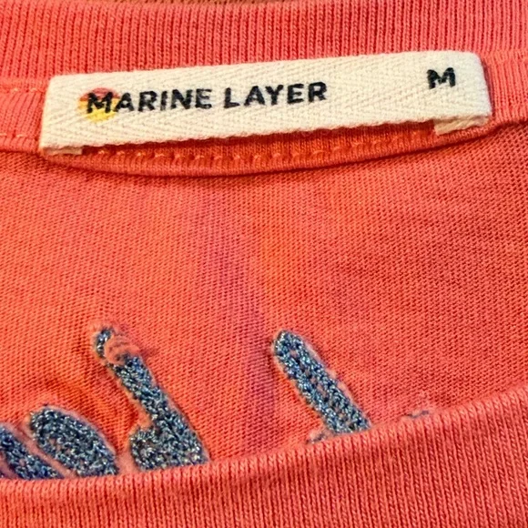 Marine Layer Coral and Blue Ombré Sunset Embroidered Tee Men’s Medium. - Picture 4 of 10